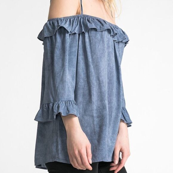 Mineral Washed Ruffled Off Shoulder Top - Picture 3 of 5